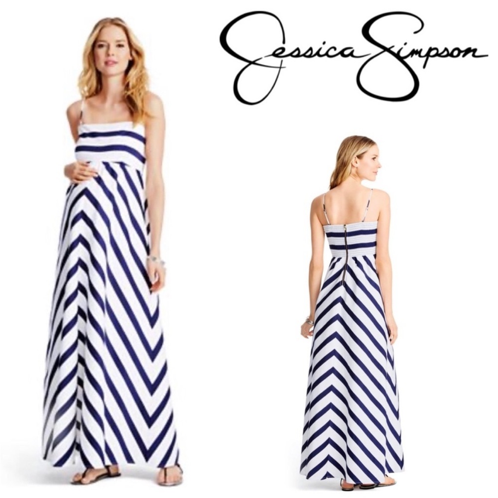 Jessica Simpson Navy and White Striped Maxi Dress